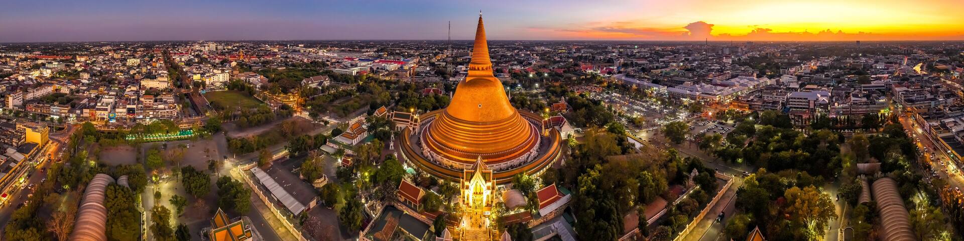 Aerial view of Phra Pathom Chedi biggest stupa in Nakhon Pathom, Thailand