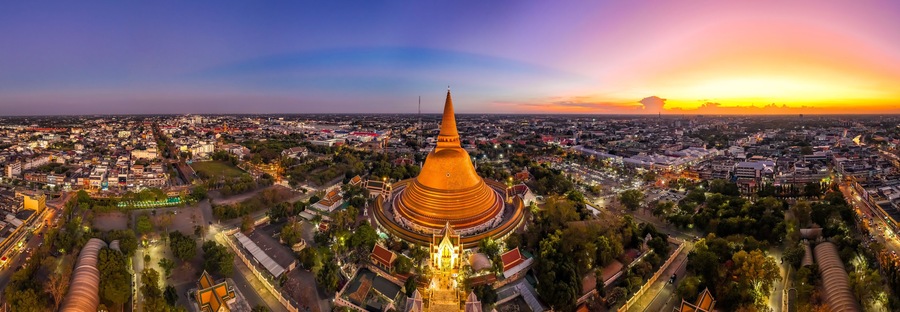 Aerial view of Phra Pathom Chedi biggest stupa in Nakhon Pathom, Thailand