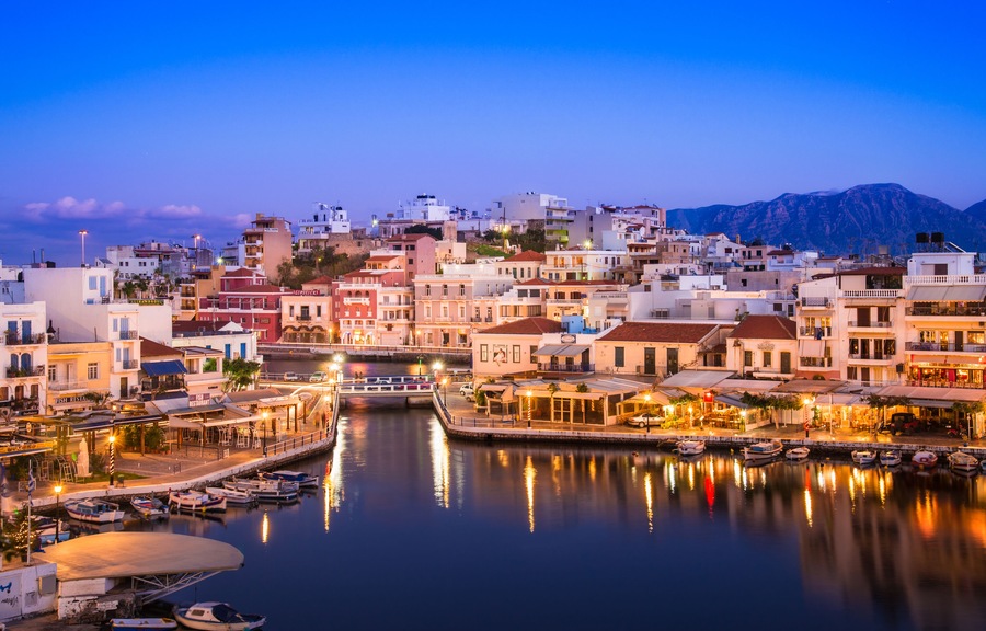 Agios Nikolaos and Voulismeni lake in Crete island, Greece.; Shutterstock ID 244653025