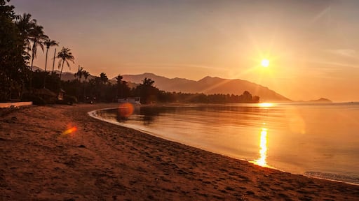 Panorama of sunset on Koh Pha Ngan island, Thong Sala beach, Thailand