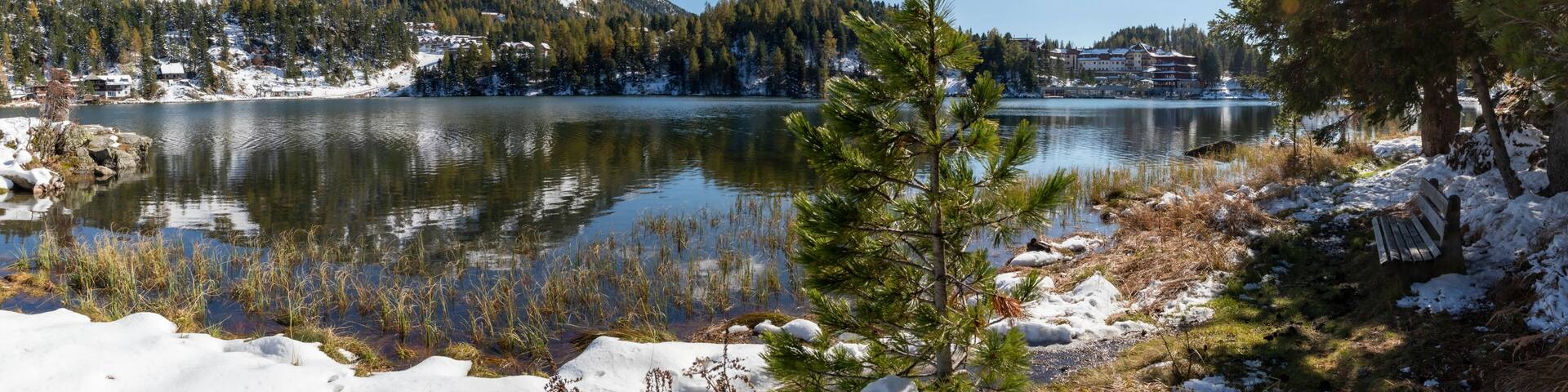 panoramic view mountain lake named turracher see on the border between the ferderal states styria and carinthia in austria