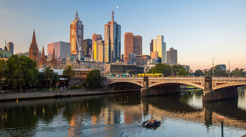 Yarra Riverfront featuring a sunset, a city and a river or creek