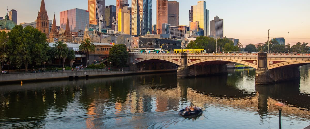 Yarra Riverfront featuring a sunset, a city and a river or creek