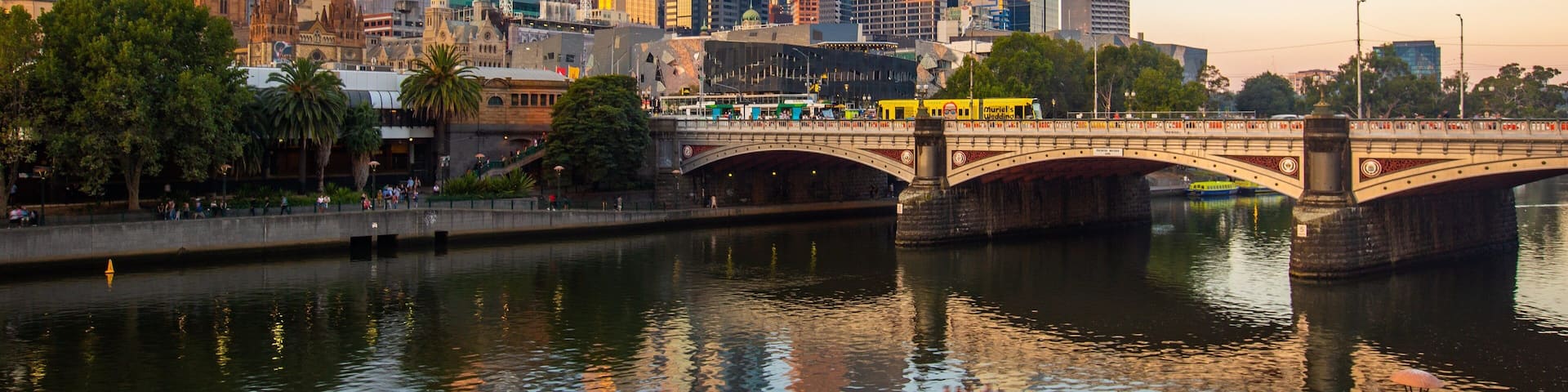 Yarra Riverfront featuring a sunset, a city and a river or creek