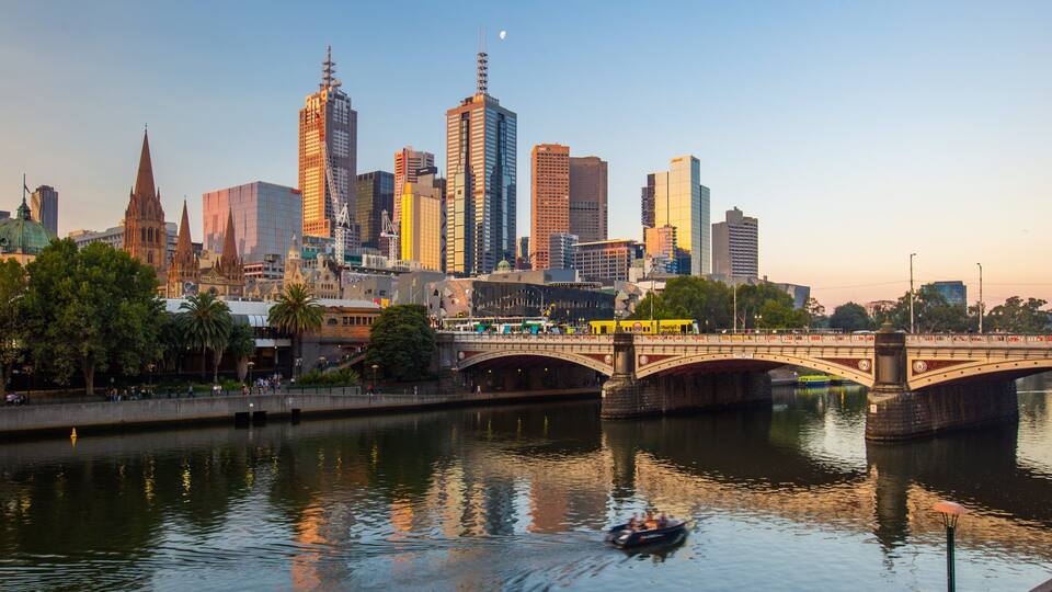 Yarra Riverfront featuring a sunset, a city and a river or creek