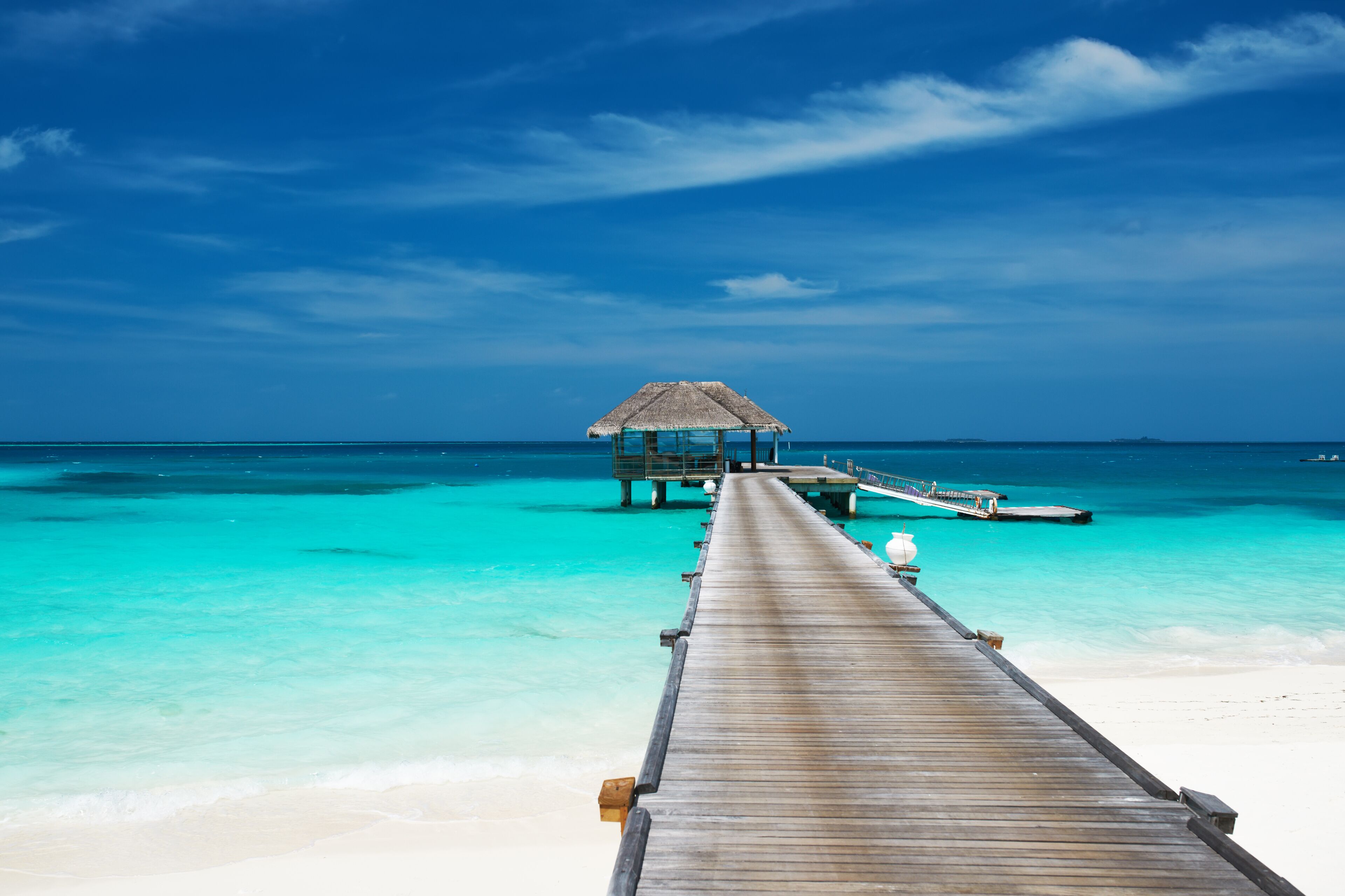 Beautiful beach with water bungalows