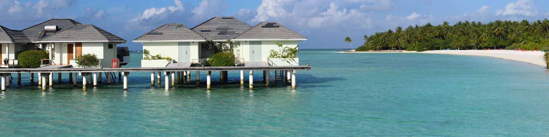 View at the water villas of Villa Park resort on Ari atoll, Maldives