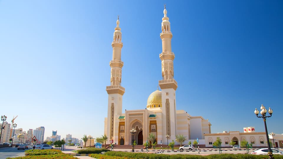 Sharjah which includes a mosque, a city and religious aspects