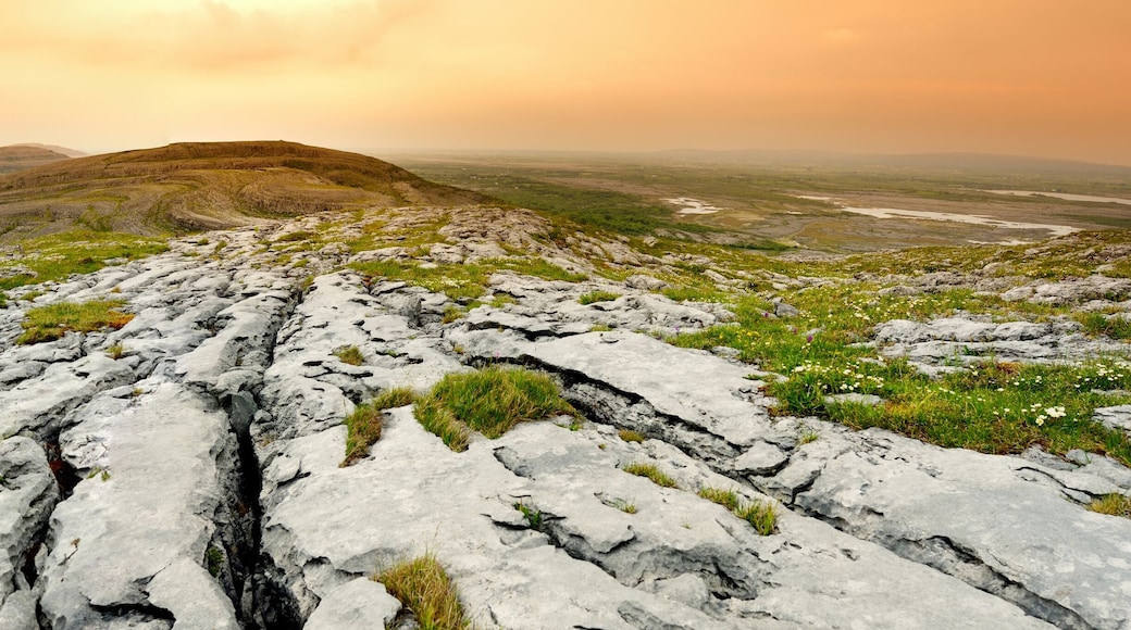 Spectacular landscape of the Burren region of County Clare, Ireland. Exposed karst limestone bedrock at the Burren National Park.