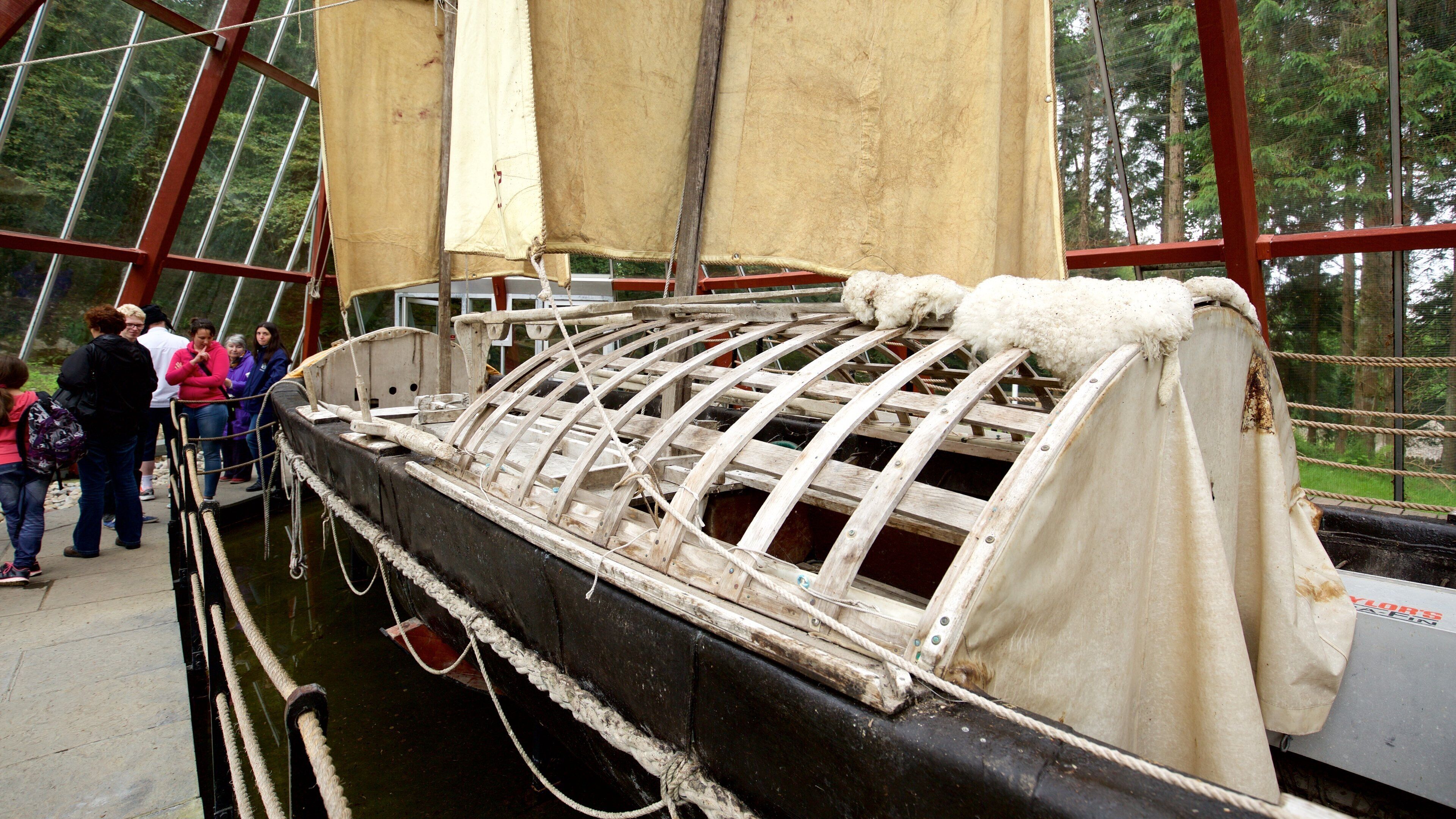 Craggaunowen que inclui arquitetura moderna e vistas internas assim como um pequeno grupo de pessoas