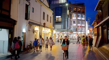 Gion which includes cycling, street scenes and night scenes