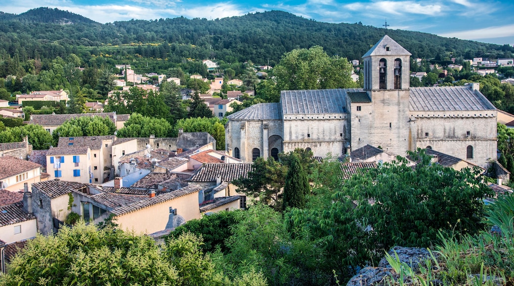 France, Vaucluse, plunging view on the roofs of Malaucene and its fortified church