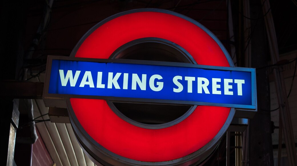 Walking street sign, Pattaya, popular tourist attraction in Thai