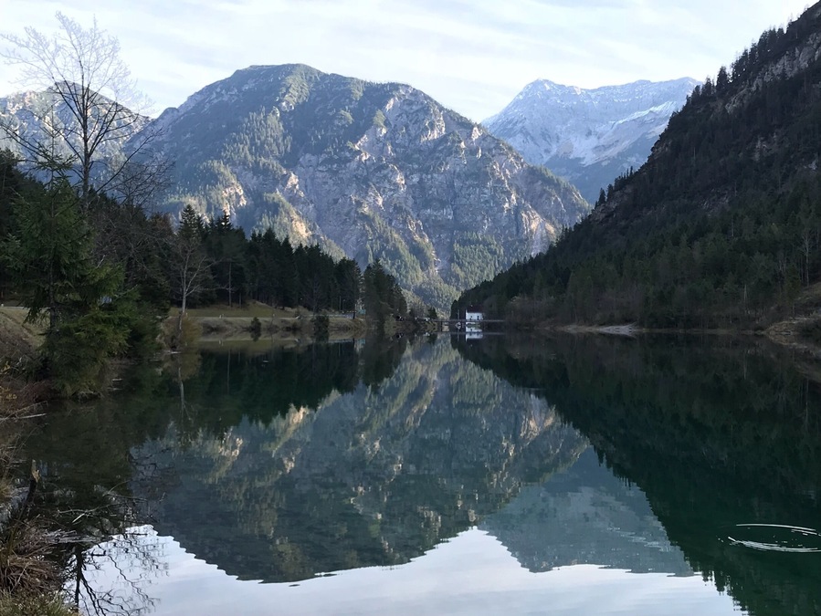 Clear and no wind. reflection on Plansee (Map Lake?) Austria