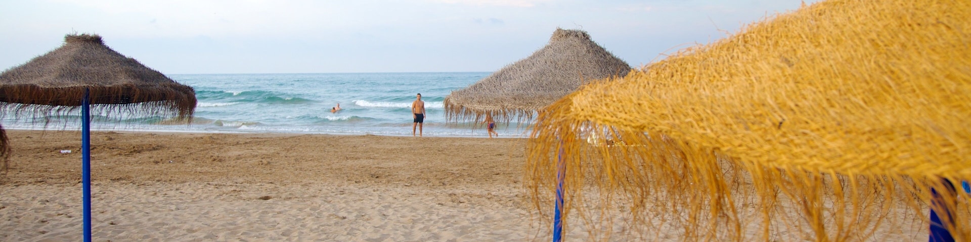 Playa de la Malvarrosa mostrando paisagens litorâneas e uma praia de areia