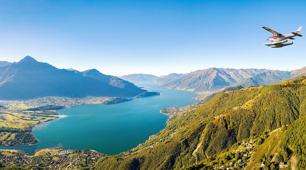 seaplane in flight over Lake Como, Italy