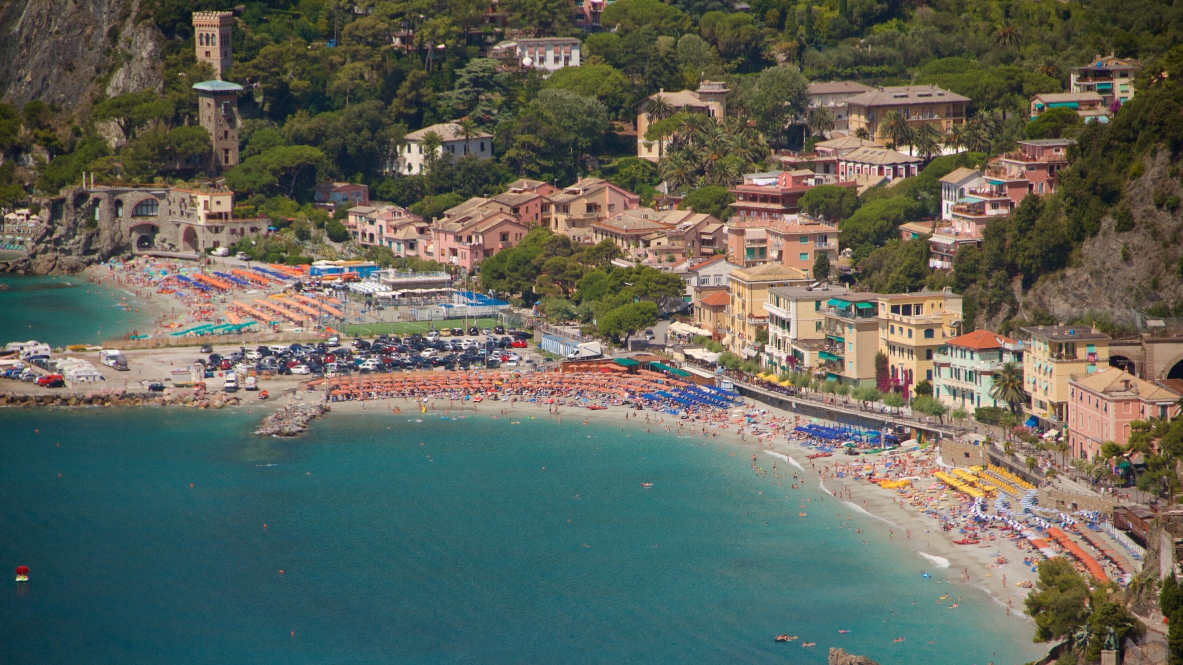 Monterosso Beach which includes general coastal views, a coastal town and a luxury hotel or resort