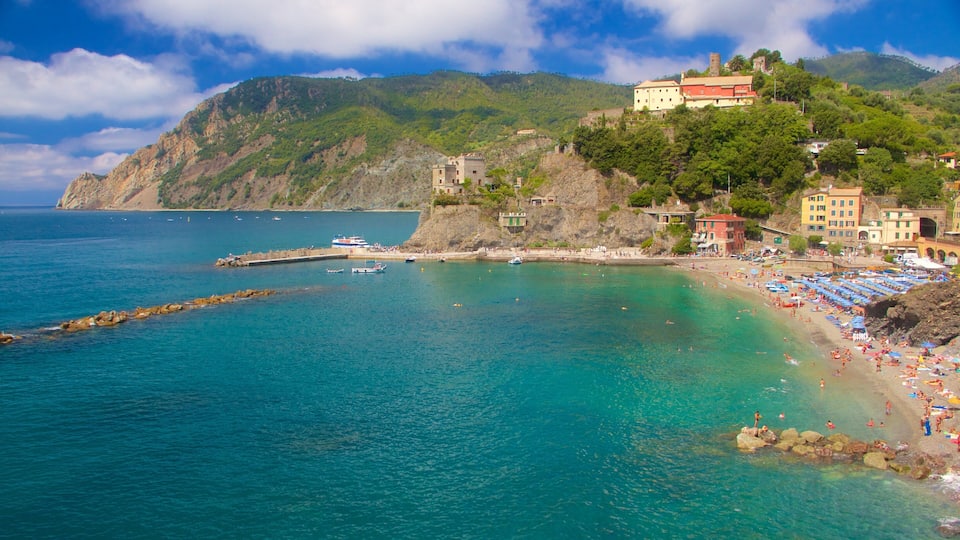 Monterosso Beach featuring a sandy beach, mountains and general coastal views