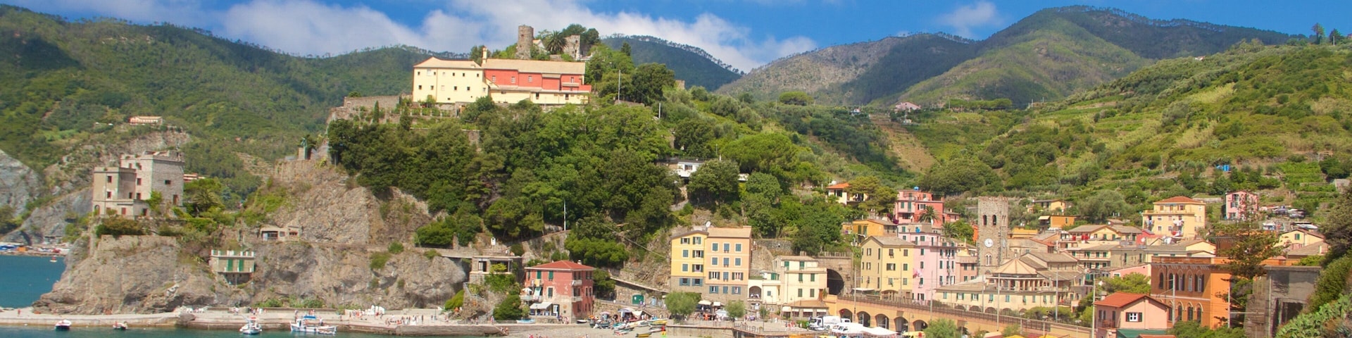 Monterosso Beach which includes a coastal town, general coastal views and a sandy beach