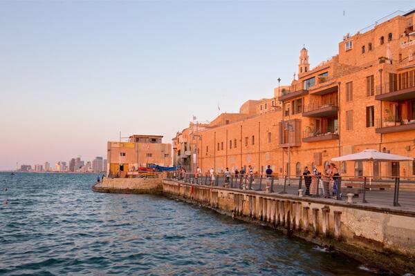 Jaffa Port featuring a coastal town, general coastal views and a sunset