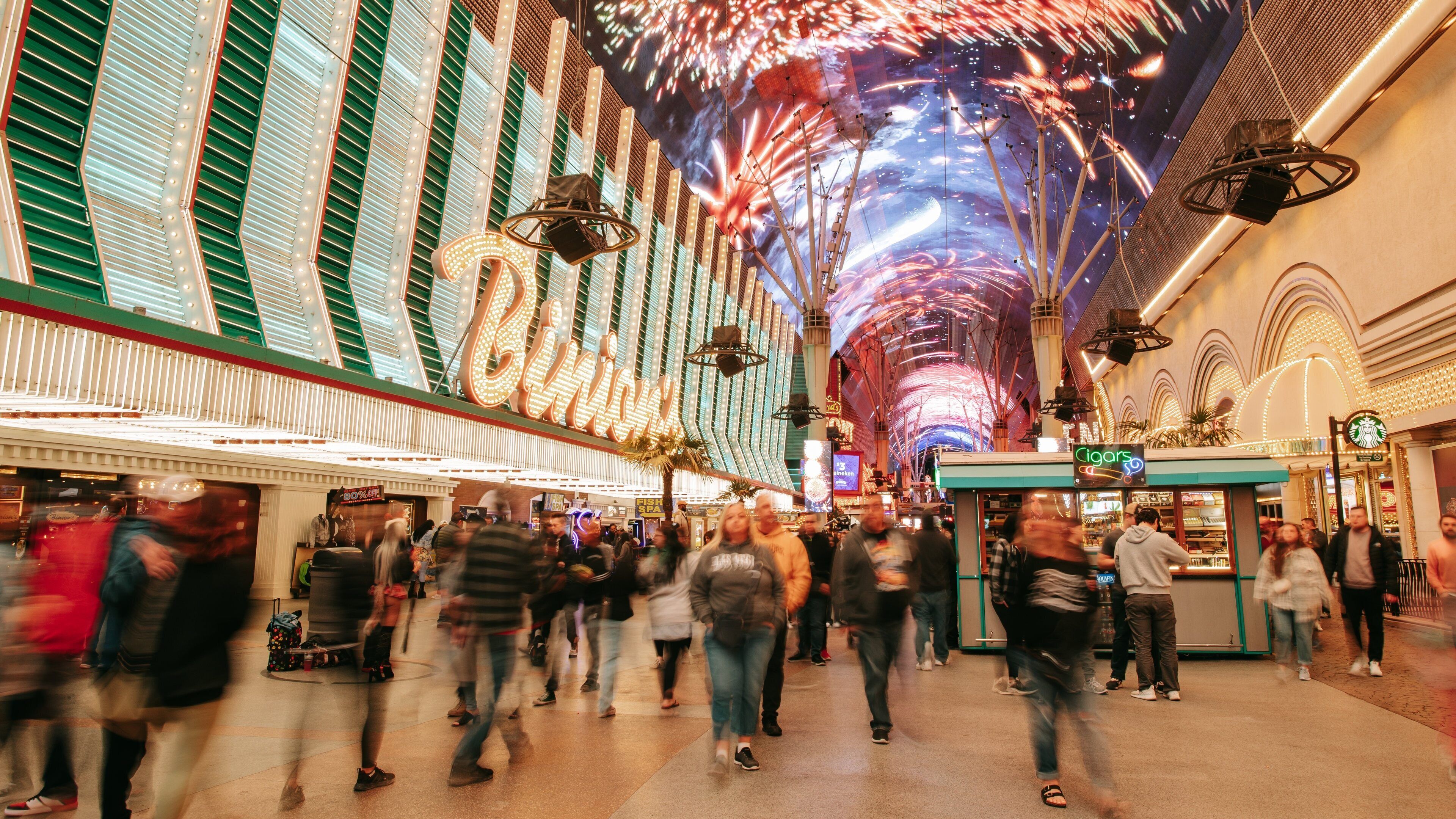 Fremont Street Experience showing street scenes, night scenes and signage