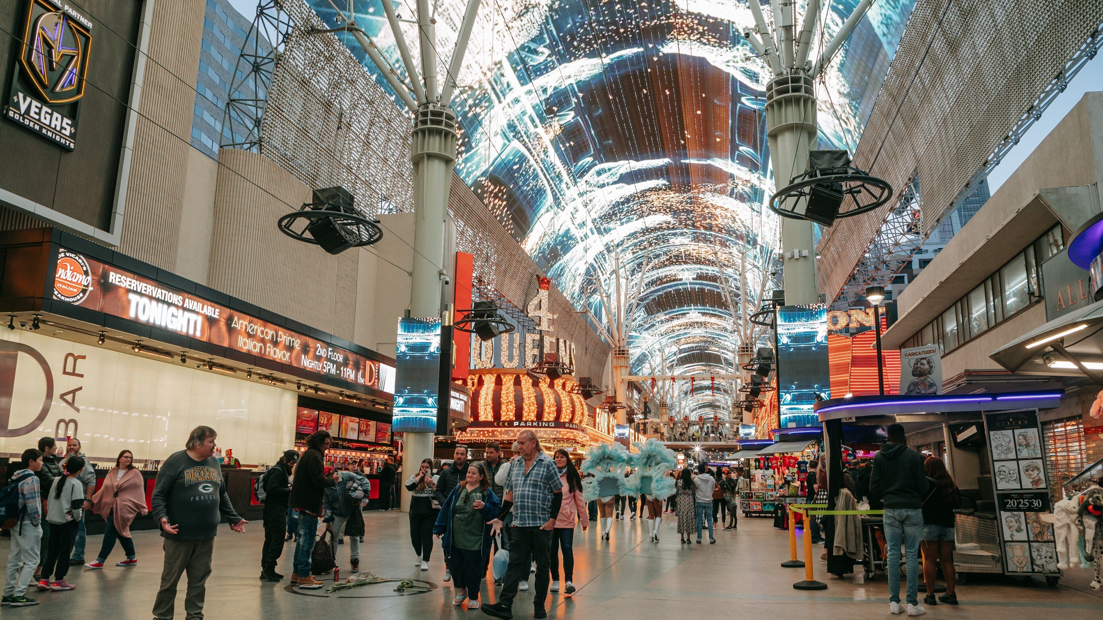 Fremont Street Experience featuring interior views, street scenes and signage