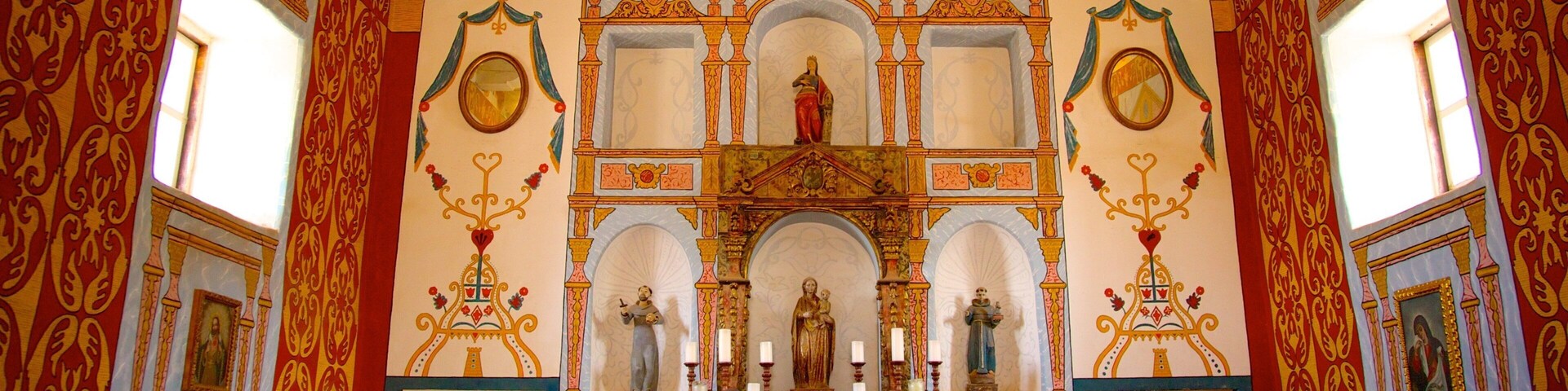 El Presidio de Santa Barbara State Historic Park showing religious elements and interior views