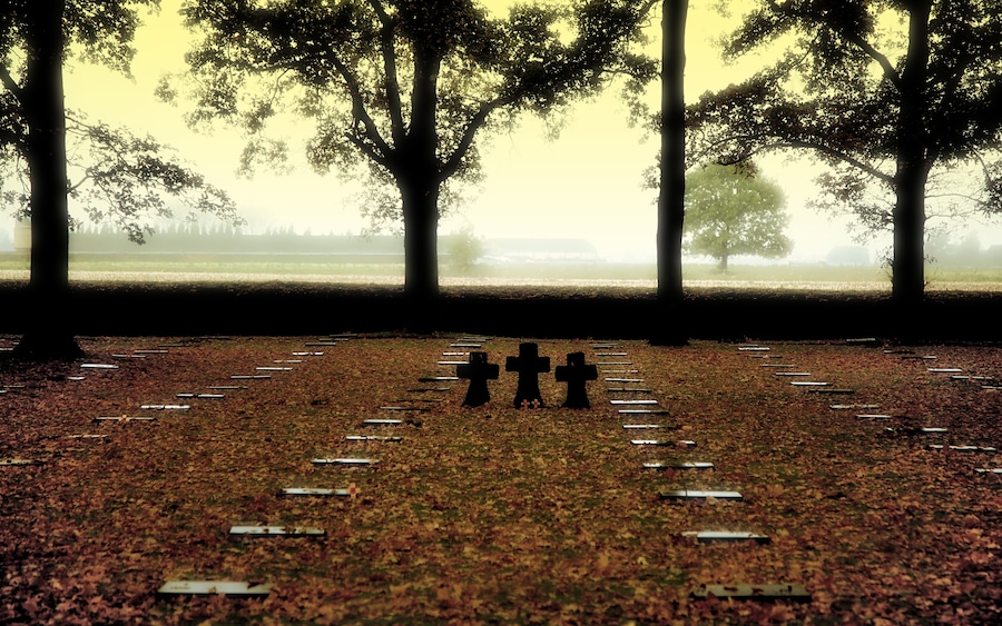 Langemarck German Cemetery Flanders.
Containing the remains of over 44.000 German soldiers. The stone crosses are symbolic and do not contain burials.
The flat stones signify a resting place, sometimes containing eight people. As the Belgians were very grudging after WW1 , to give up any land , for the Germans.
#OnTheRoad