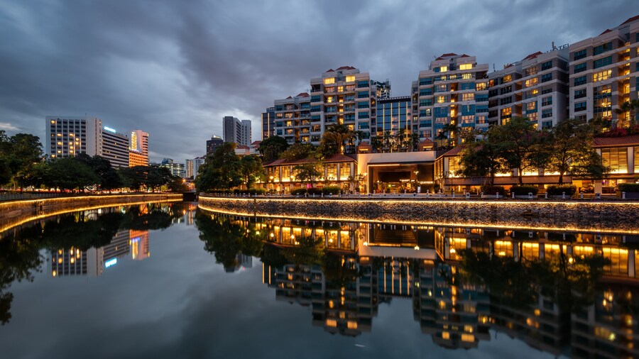 Robertson Quay, Singapore Mar 2020 blue hour at Robertson Quay