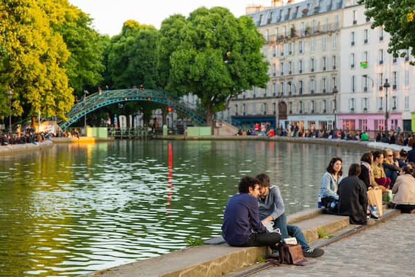 Canal Saint-Martin featuring a river or creek