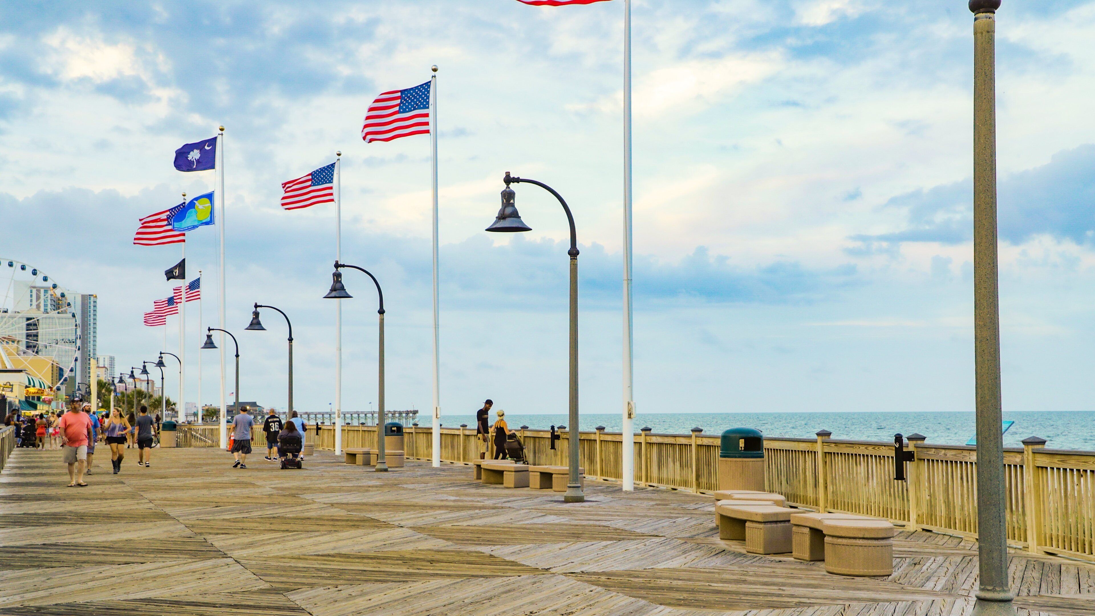 Myrtle Beach Boardwalk which includes street scenes and general coastal views