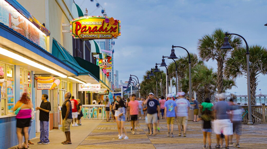 Myrtle Beach Boardwalk which includes night scenes and street scenes