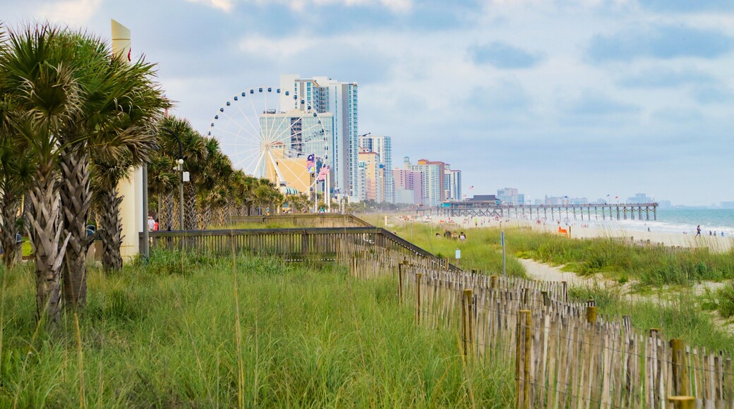 Myrtle Beach Boardwalk showing a coastal town and general coastal views