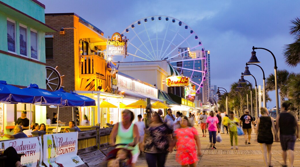 Myrtle Beach Boardwalk showing night scenes and street scenes