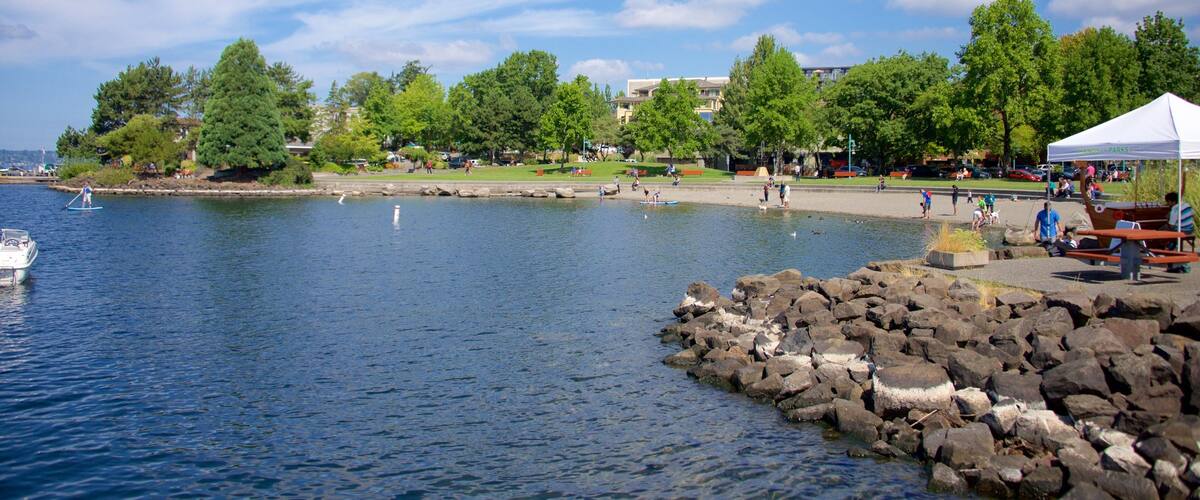 Marina Park showing a pebble beach and a bay or harbor