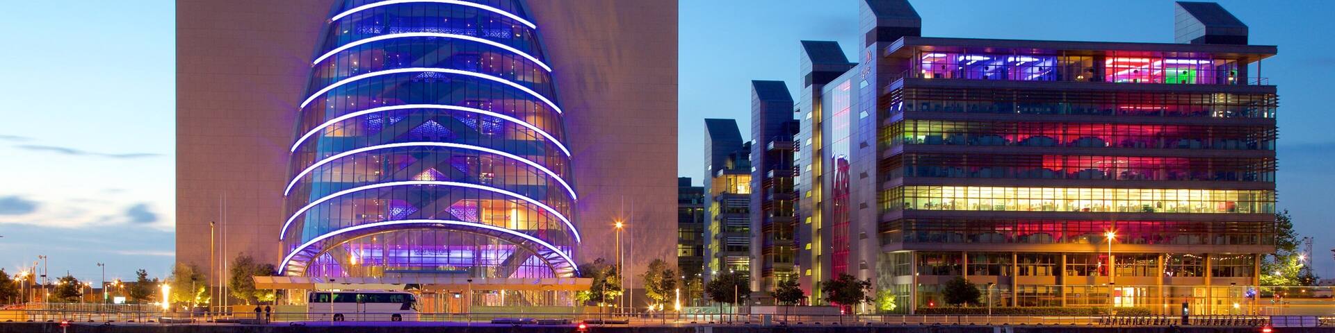 The Convention Centre Dublin which includes a city, a river or creek and modern architecture
