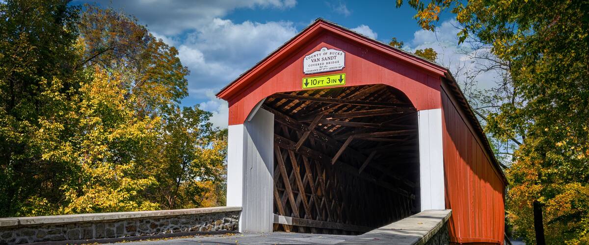Old wooden covered bridge near New Hope, Pennsylvania
