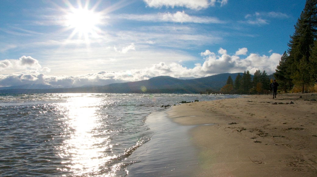 Kings Beach State Park showing landscape views and a sandy beach