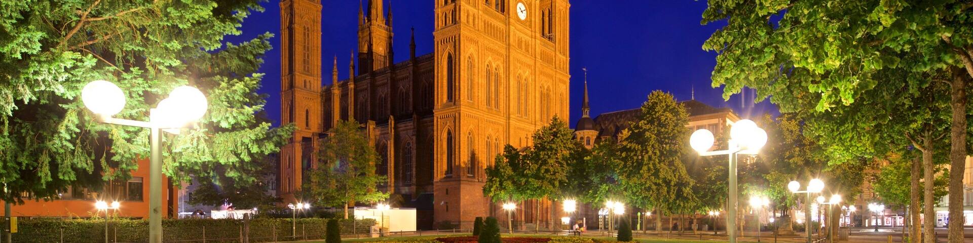 Market Church which includes a church or cathedral, night scenes and heritage architecture