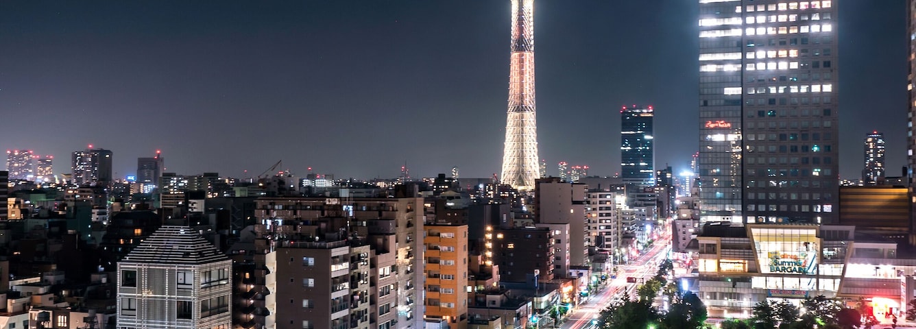 Kinshicho, Tokyo/Japan - June 22, 2018: The Main Street to Tokyo Skytree at night on LOTTE CITY HOTEL
