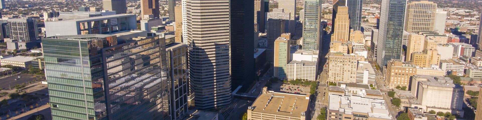 Houston modern city aerial view in downtown Houston, Texas, TX, USA.