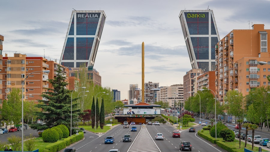 Plaza de Castilla featuring a city and a skyscraper