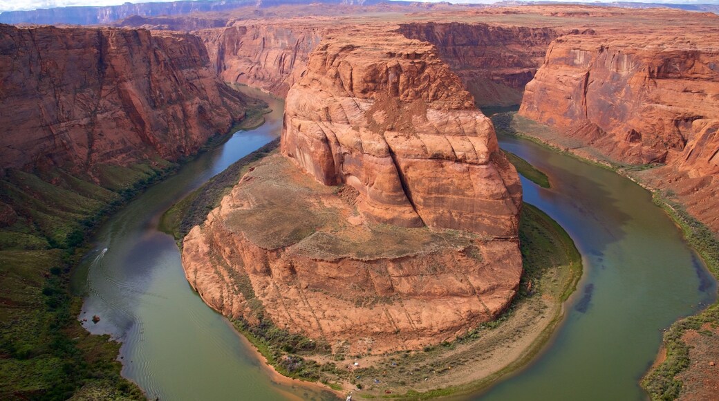 Horseshoe Bend which includes desert views, a gorge or canyon and a river or creek