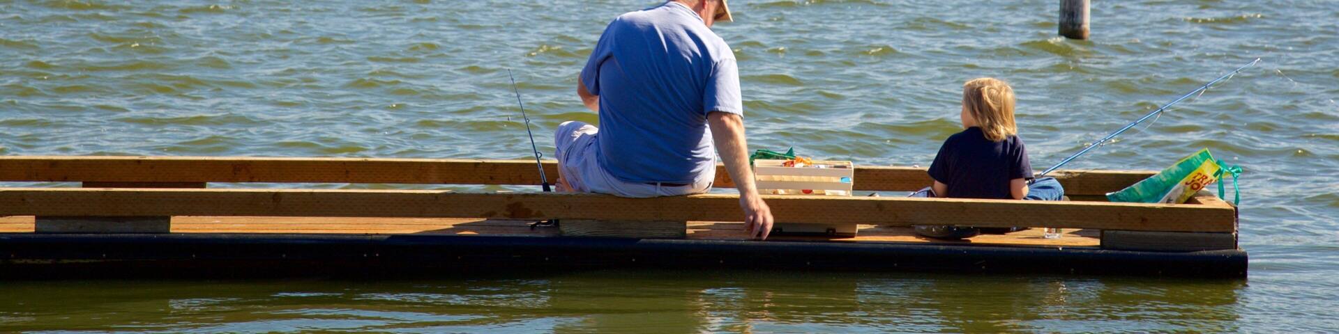 Devil\'s Lake State Recreation Area showing a lake or waterhole as well as a small group of people
