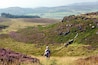 Tourist in the foggy mountains of the Cooley Peninsula.Slievenaglogh.Ireland.