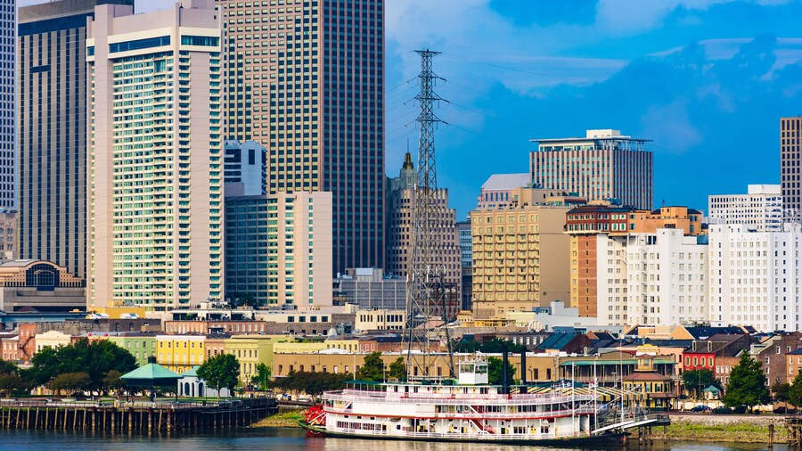 Sunny day at New Orleans, LA downtown. View from Mississippi