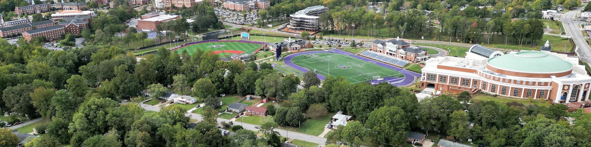 Aerial view of High Point University with cityscape in North Carolina