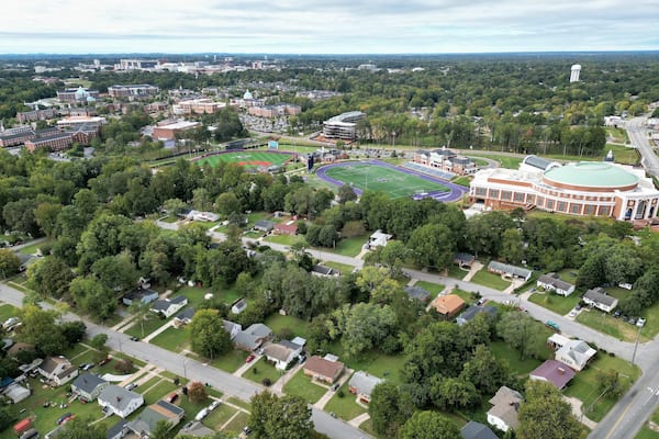 Aerial view of High Point University with cityscape in North Carolina