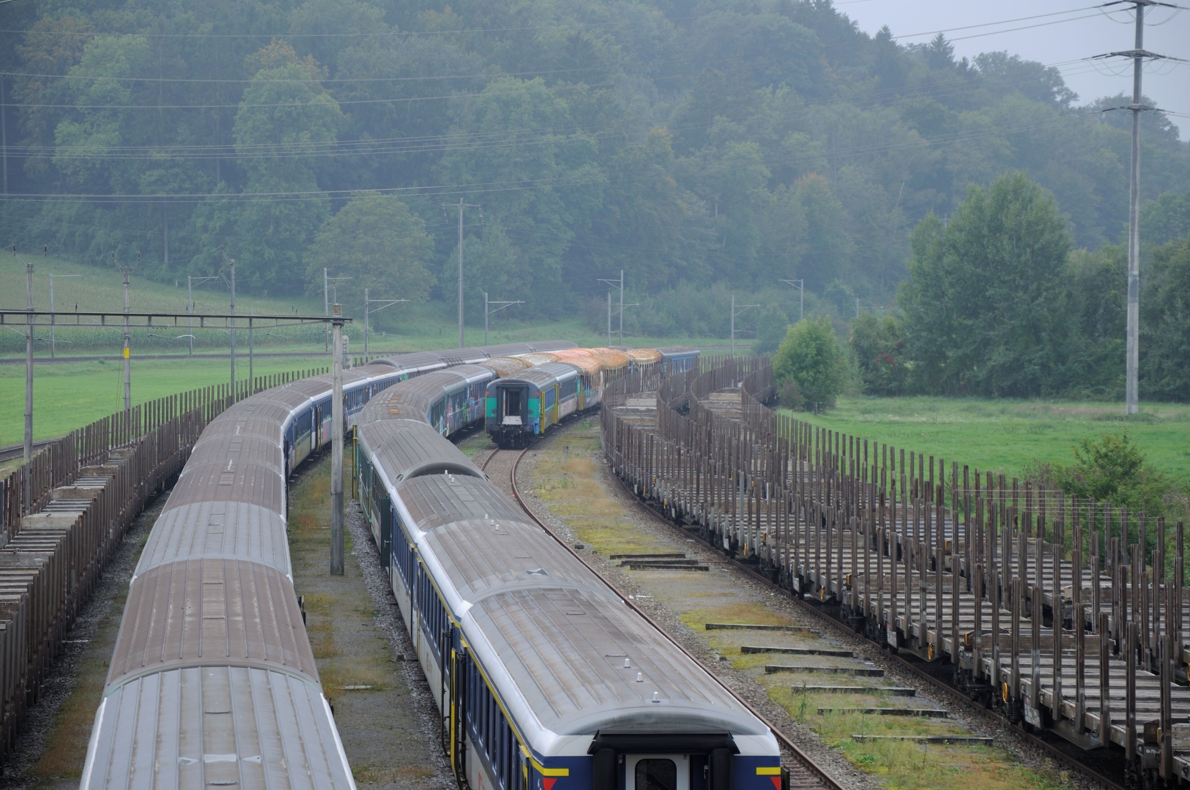 Switzerland, Thurgau, Etzwilen station of the Winterthur-Etzwilen railway line after 14 coaches were set on fire.
