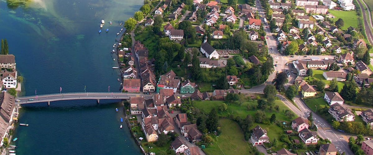 Switzerland, Canton of Schaffhausen, Aerial view of Stein am Rhein